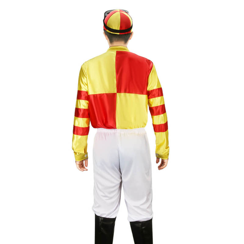 Red Yellow Jockey Horse Man Uniform Racing Rider Costume Fancy Dress In Stock-Takerlama