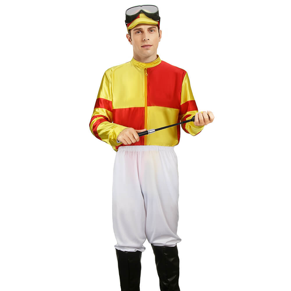 Red Yellow Jockey Horse Man Uniform Racing Rider Costume Fancy Dress In Stock-Takerlama