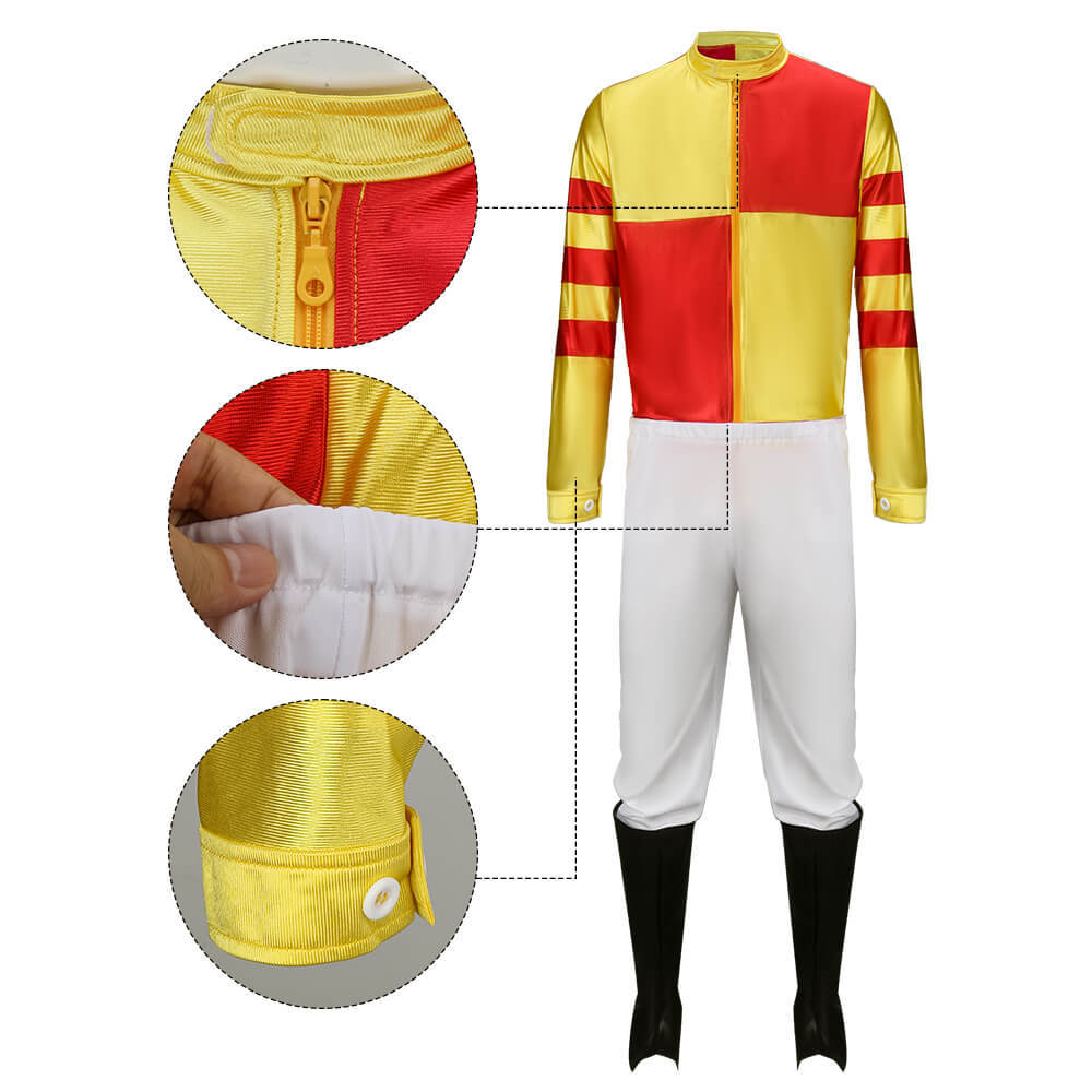 Red Yellow Jockey Horse Man Uniform Racing Rider Costume Fancy Dress In Stock-Takerlama