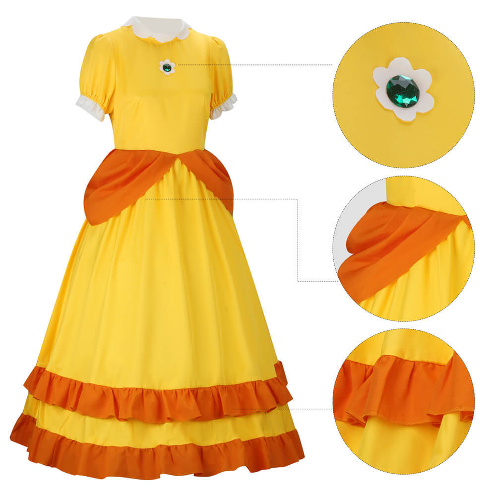 Women Princess Daisy Cosplay Costume Yellow Dress Adult S M In Stock Takerlama