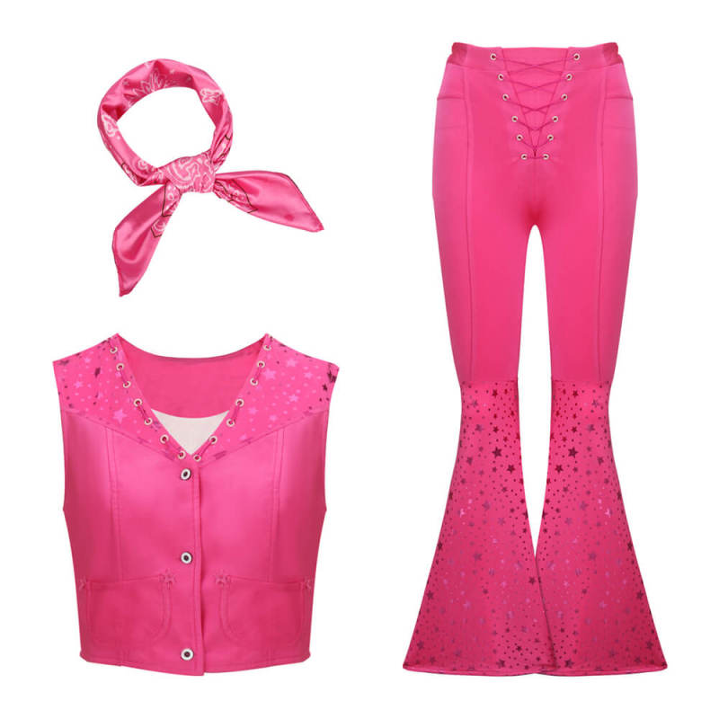 Margot Robbie's Pink Cowgirl Costume 2023 Movie Doll Cosplay Outfits High-Elastic (In Stock) Takerlama