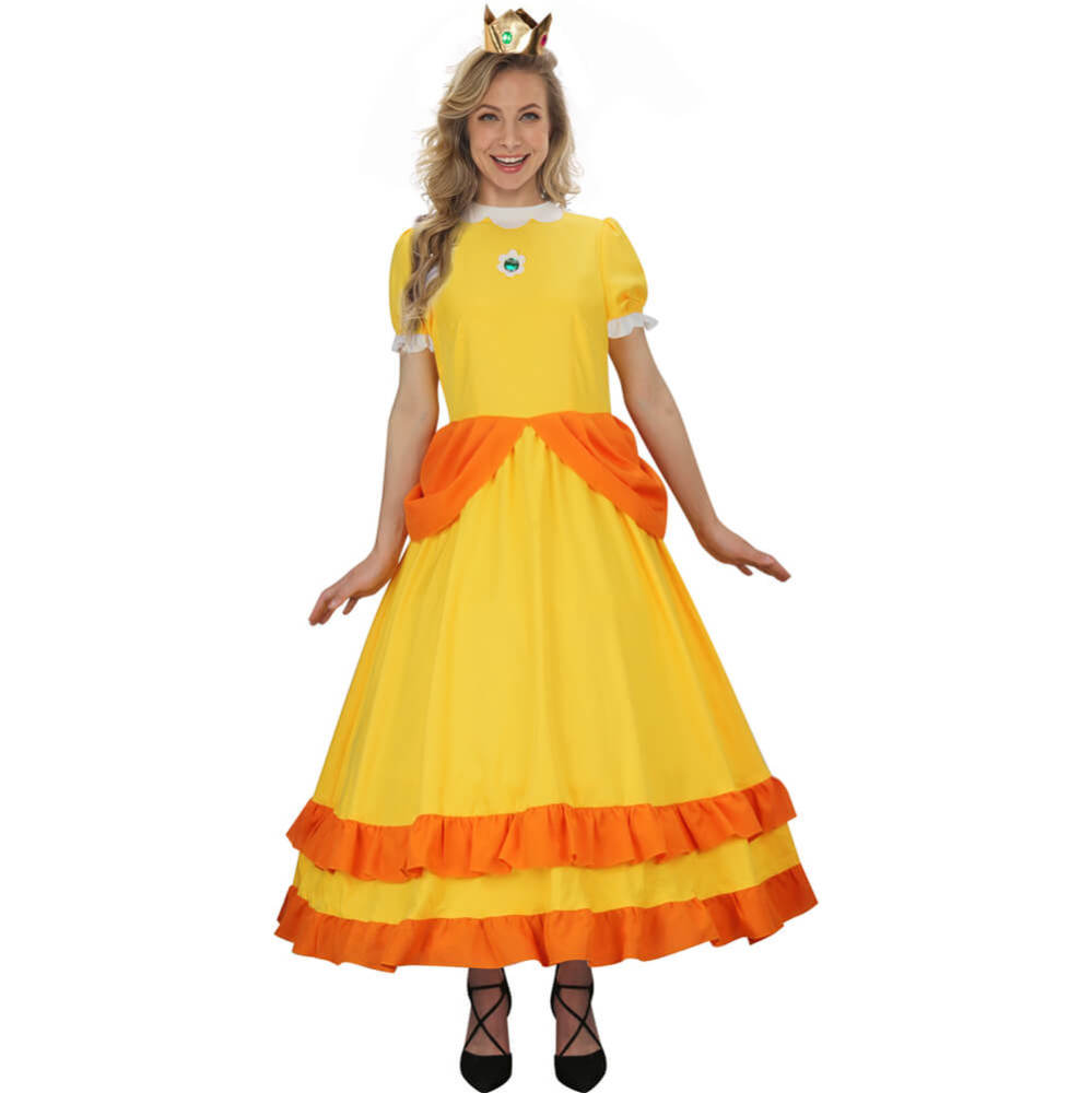 Women Princess Daisy Cosplay Costume Yellow Dress Adult S M In Stock Takerlama