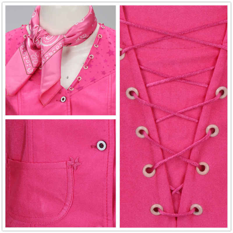 Margot Robbie's Pink Cowgirl Costume 2023 Movie Doll Cosplay Outfits High-Elastic (In Stock) Takerlama