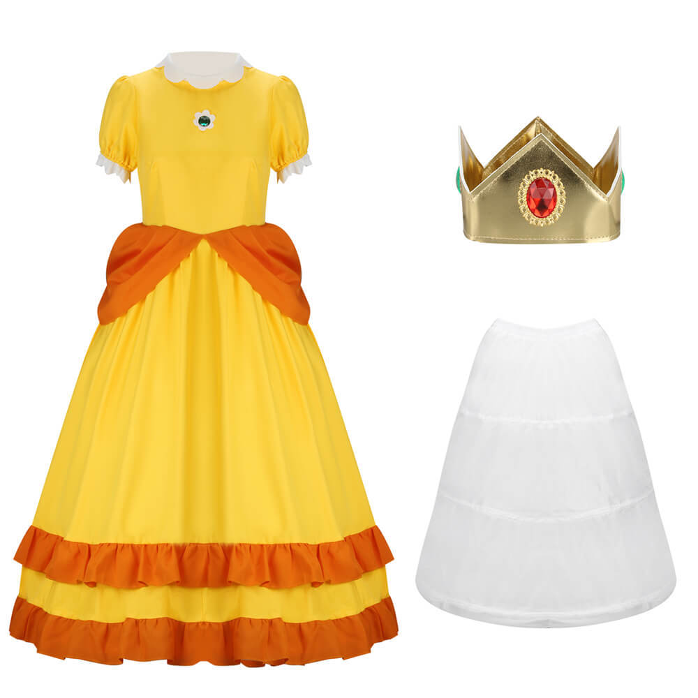 Women Princess Daisy Cosplay Costume Yellow Dress Adult S M In Stock Takerlama
