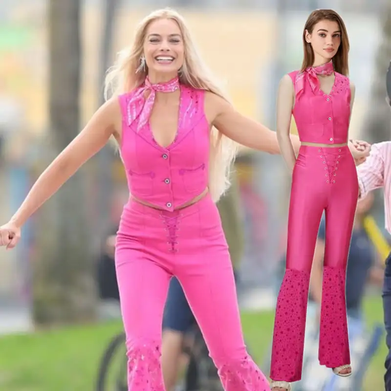 Takerlama Margot Robbie's Pink Starry Cowgirl Costume 2023 Movie