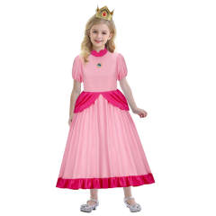 Child Princess Peach Cosplay Costume Pink Dress-Takerlama