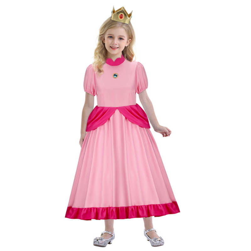 Child Princess Peach Cosplay Costume Pink Dress In Stock-Takerlama