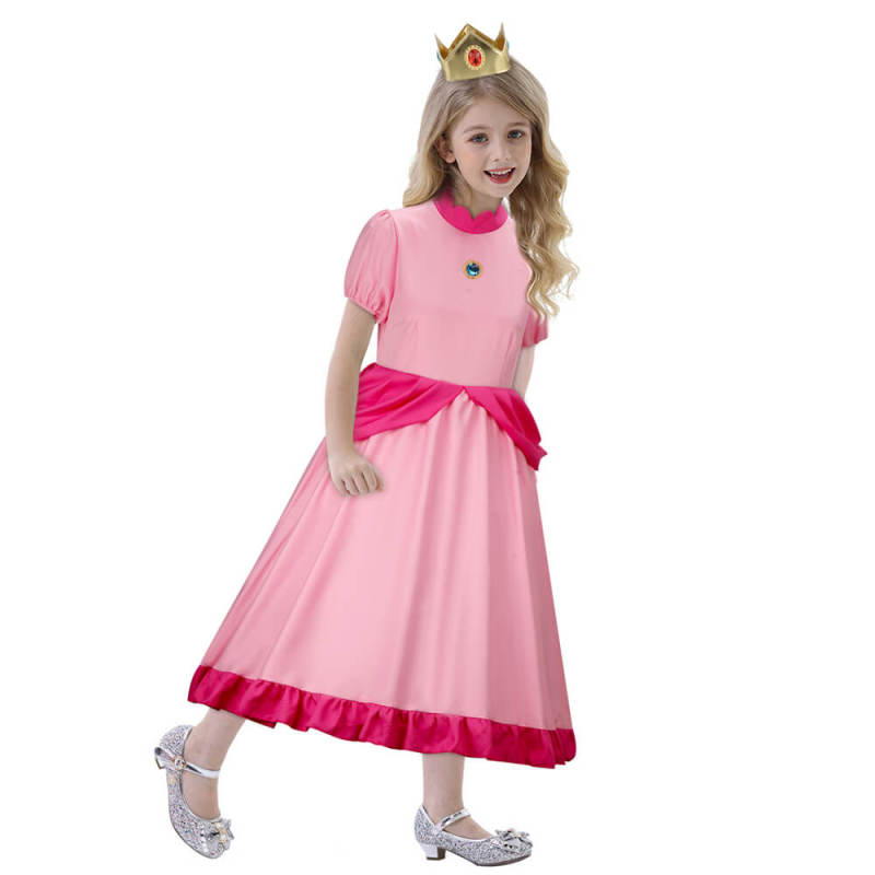 Child Princess Peach Cosplay Costume Pink Dress In Stock-Takerlama