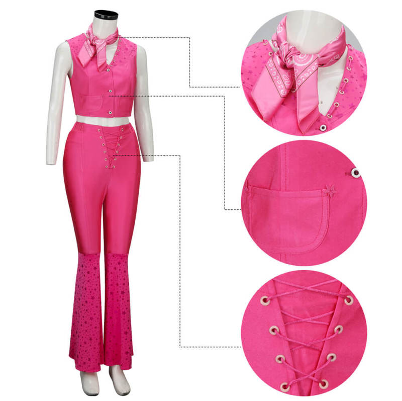 Margot Robbie's Pink Cowgirl Costume 2023 Movie Doll Cosplay Outfits High-Elastic (In Stock) Takerlama
