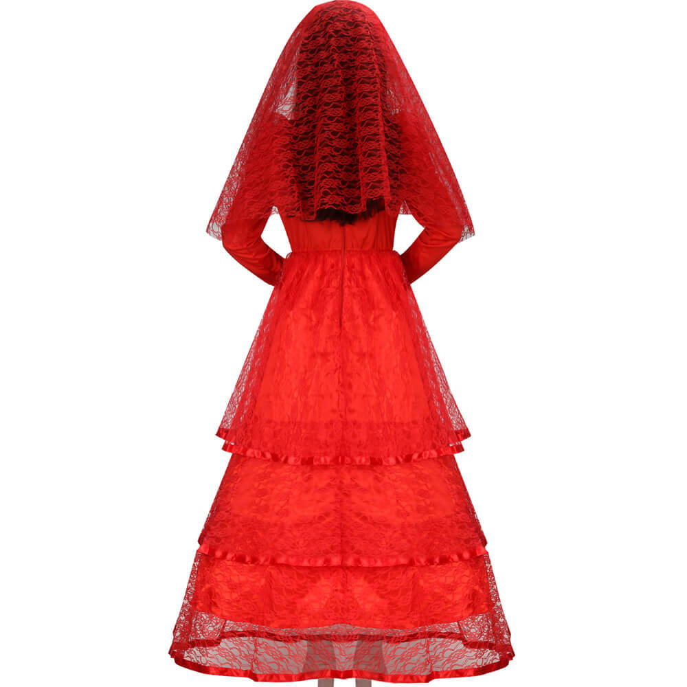 BeetleJuice Lydia Deetz Halloween Costume Red Gothic Wedding Dress