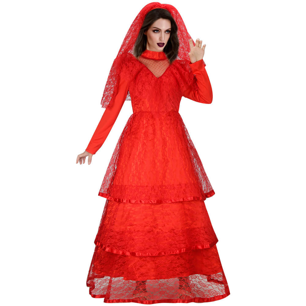 BeetleJuice Lydia Deetz Halloween Costume Red Gothic Wedding Dress