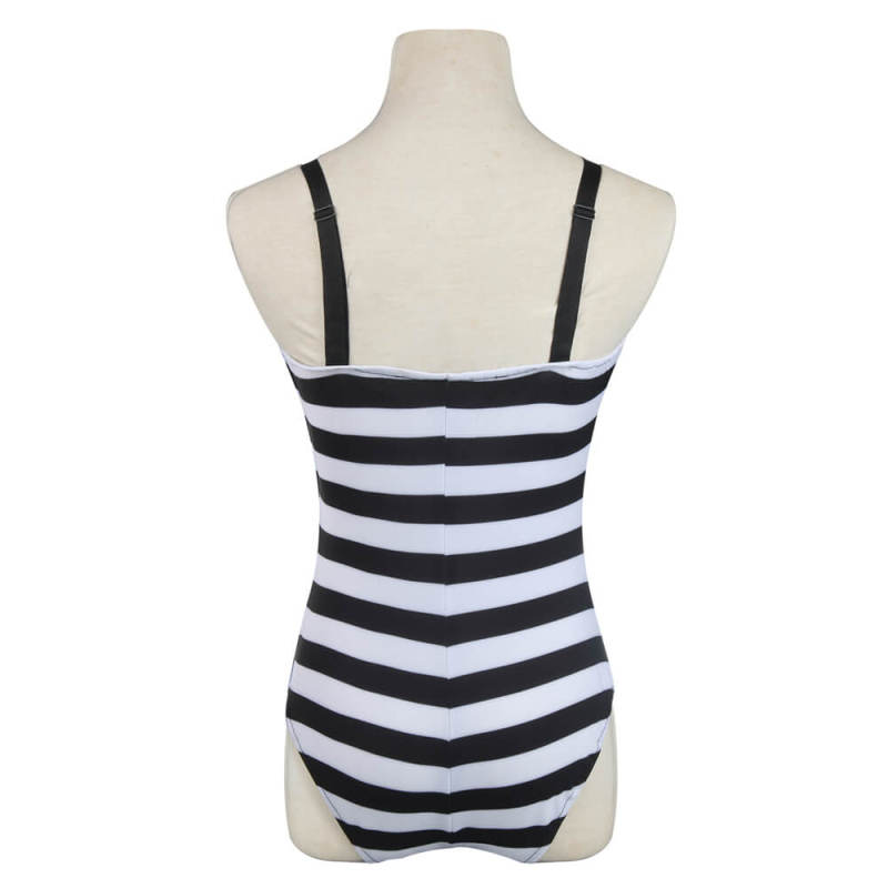 Black & White Chevron Stripe One Piece Bathing Suit Margot Robbie Movie Doll Costume In Stock Takerlama