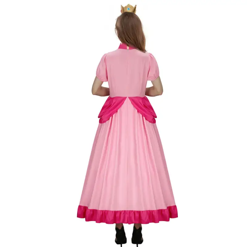 Women Super Mario Princess Peach Cosplay Costume Pink Dress
