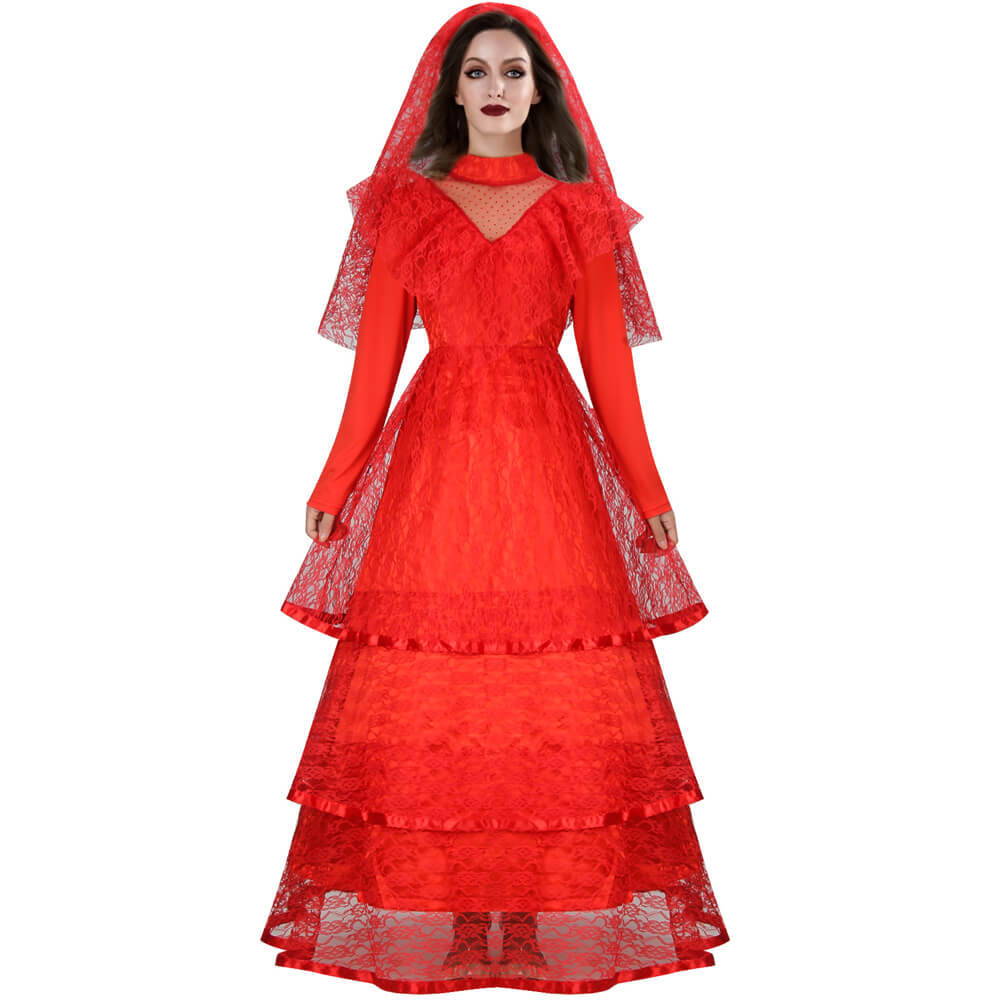 BeetleJuice Lydia Deetz Halloween Costume Red Gothic Wedding Dress