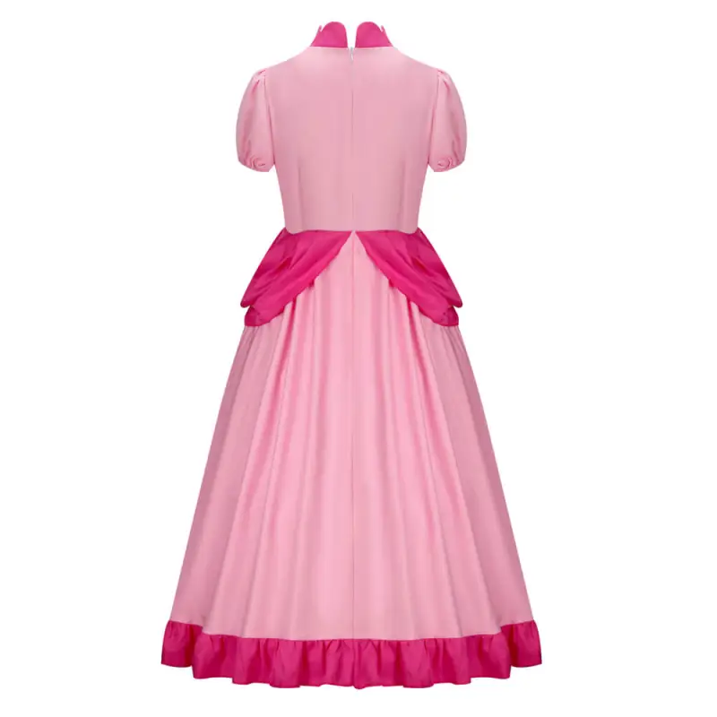 Women Super Mario Princess Peach Cosplay Costume Pink Dress