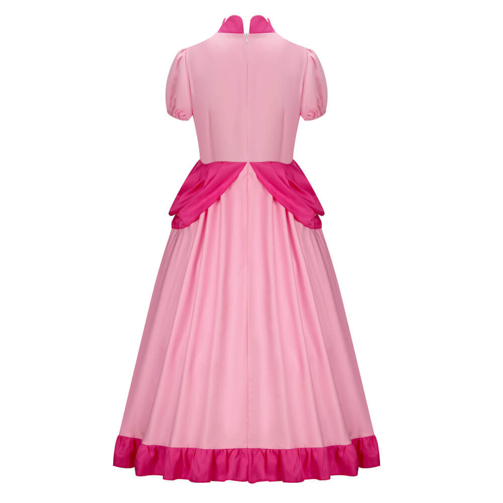 Women Super Mario Princess Peach Cosplay Costume Pink Dress