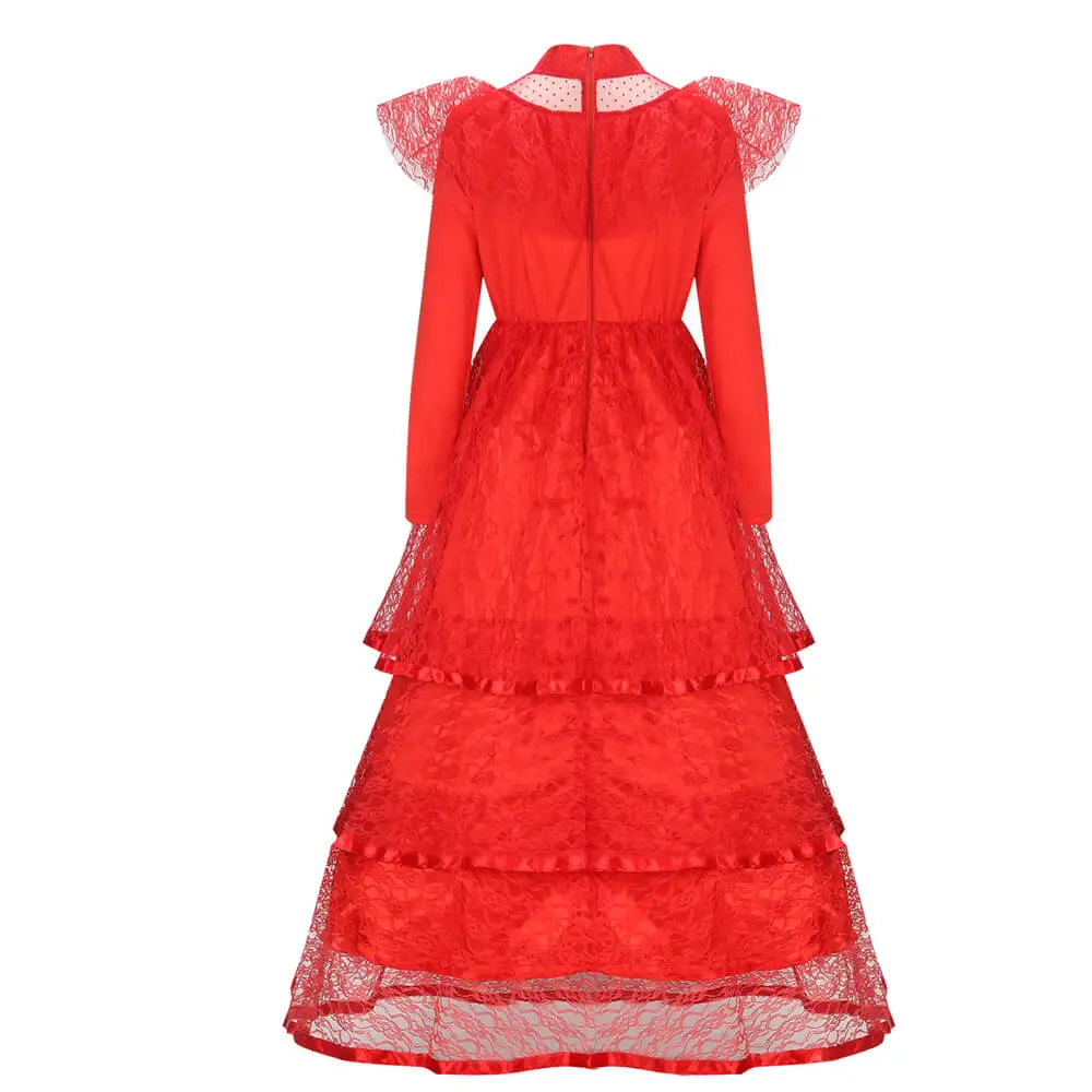 Women BeetleJuice Lydia Deetz Halloween Costume Red Gothic Wedding Dress  Takerlama