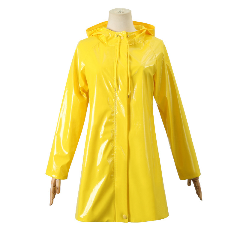 Women Coraline Halloween Costume Yellow Raincoat Dragonfly Hairpin