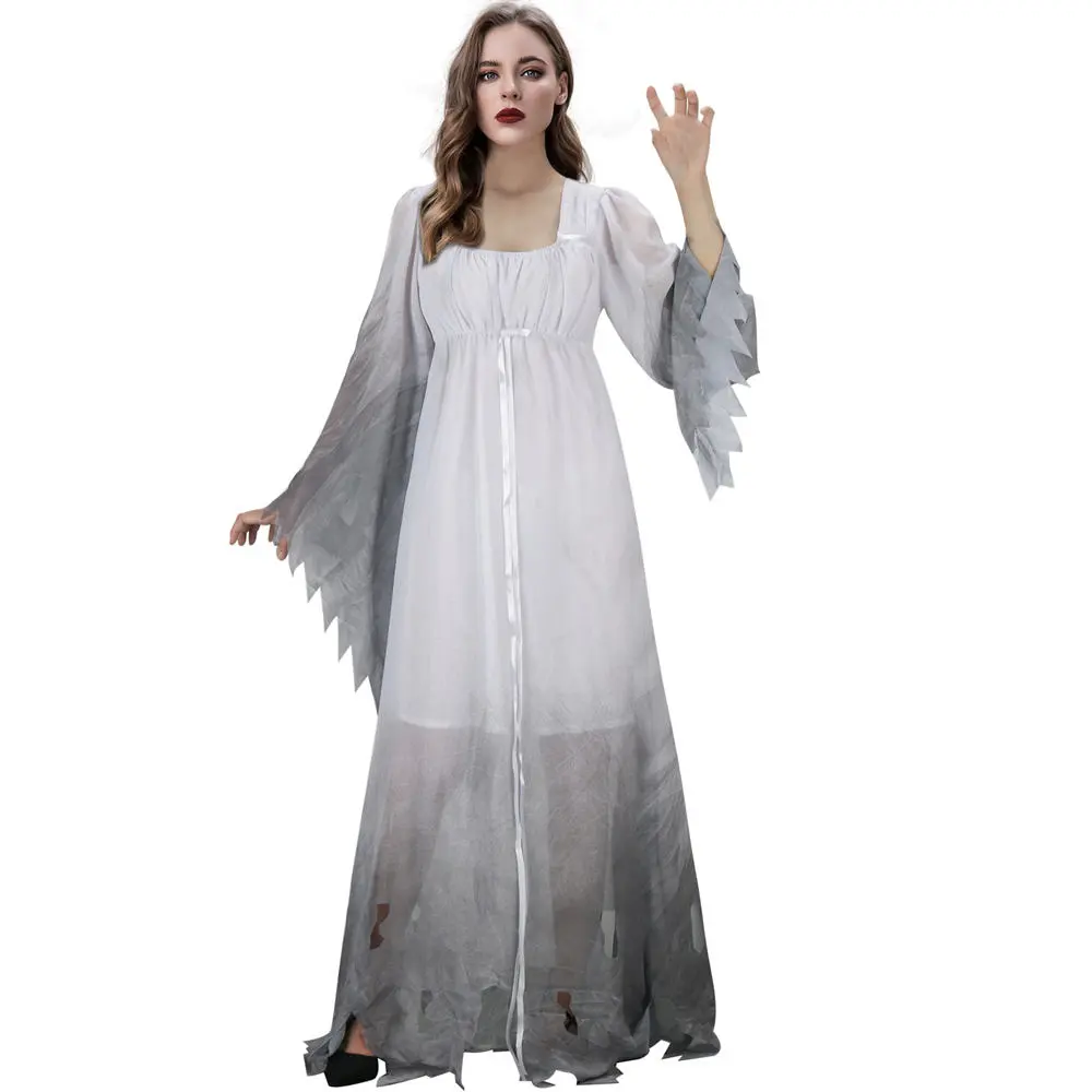 Takerlama Gothic Victorian White Fancy Dress Women Gossamer Ghost Halloween  Costume