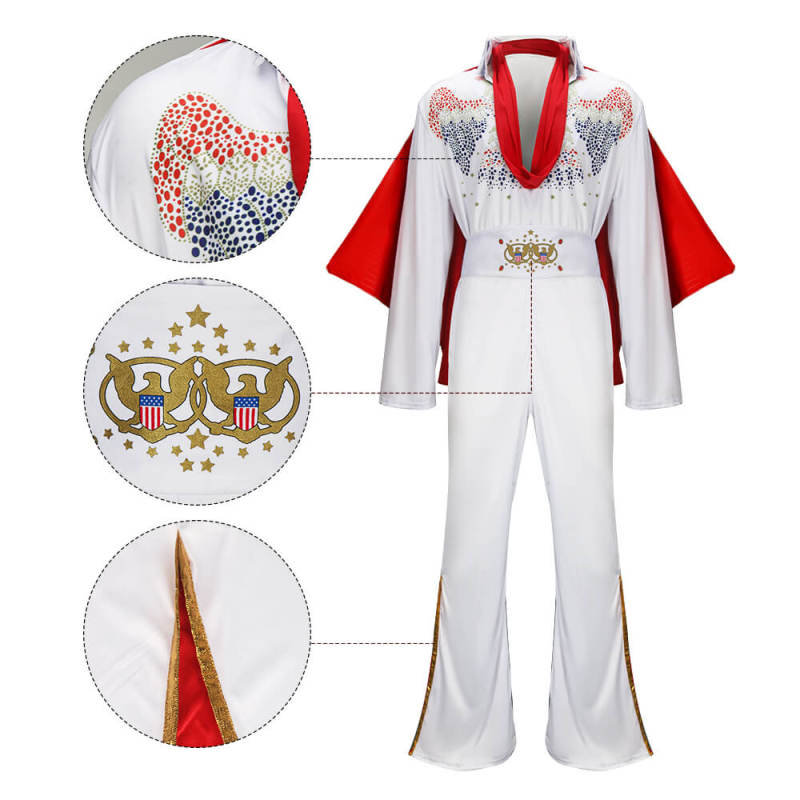 King of Rock and Roll Elvis Aaron Presley White Jumpsuit Costume