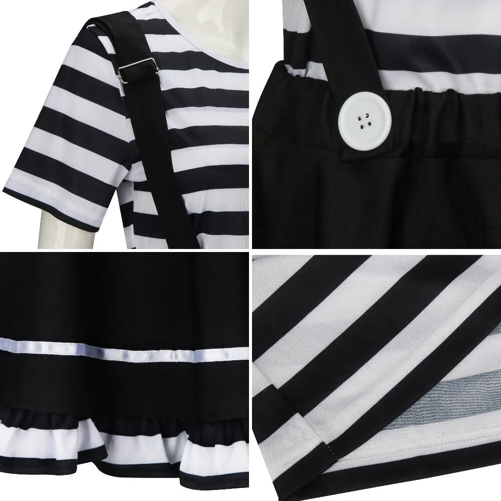 Takerlama Women French Mime Striped Costume French Artist Black & White  Halloween Outfits