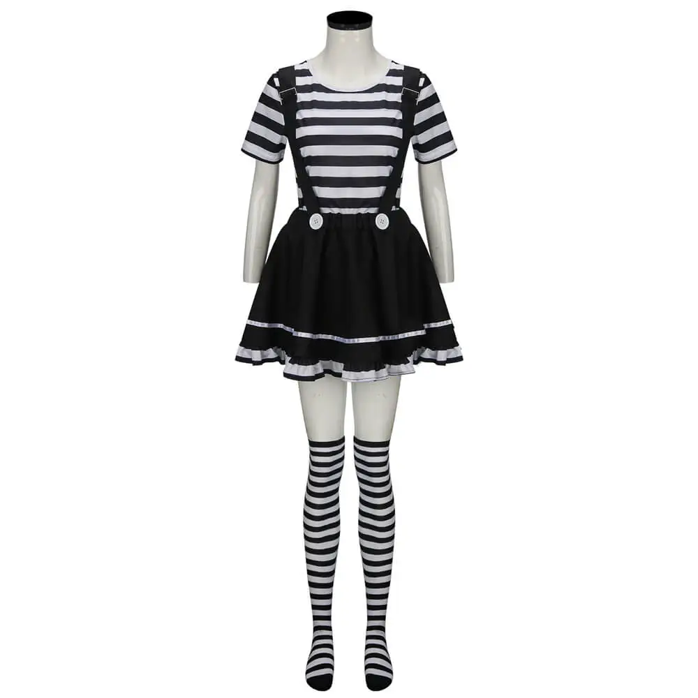 Takerlama Women French Mime Striped Costume French Artist Black & White  Halloween Outfits