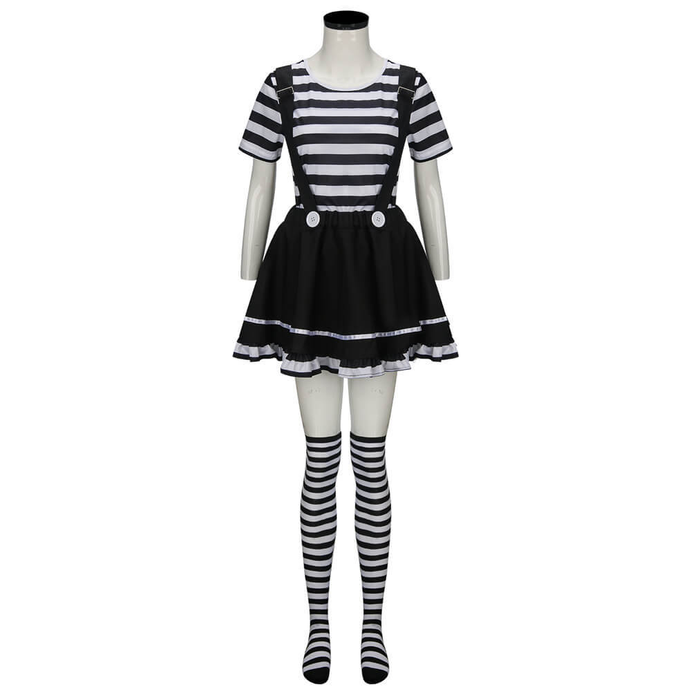 Women French Mime Striped Costume French Artist Black & White Halloween Outfits In Stock-Takerlama