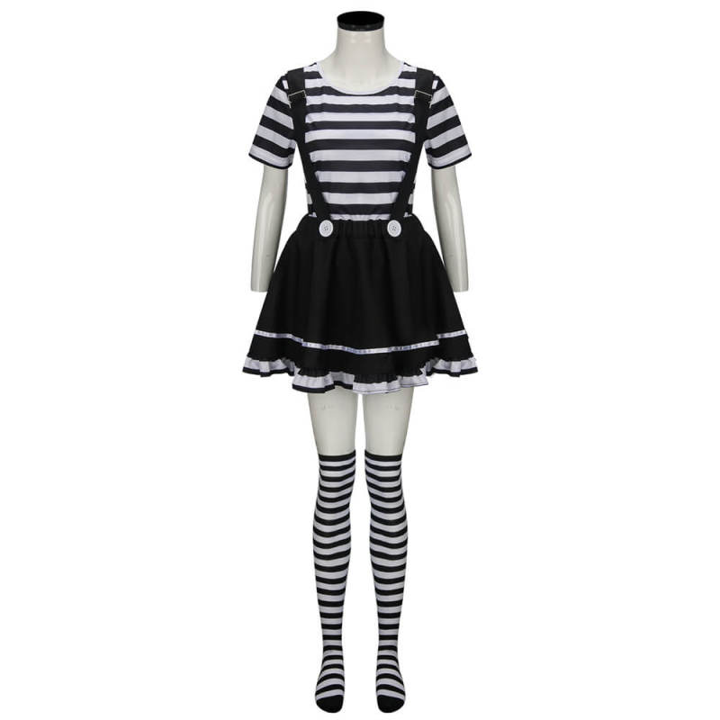 Women French Mime Striped Costume French Artist Black & White Halloween Outfits In Stock-Takerlama