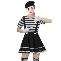 Women French Mime Striped Costume French Artist Black & White Halloween Outfits In Stock-Takerlama