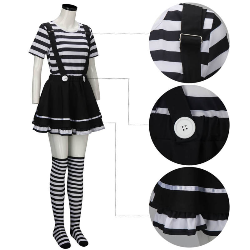 Women French Mime Striped Costume French Artist Black & White Halloween Outfits In Stock-Takerlama