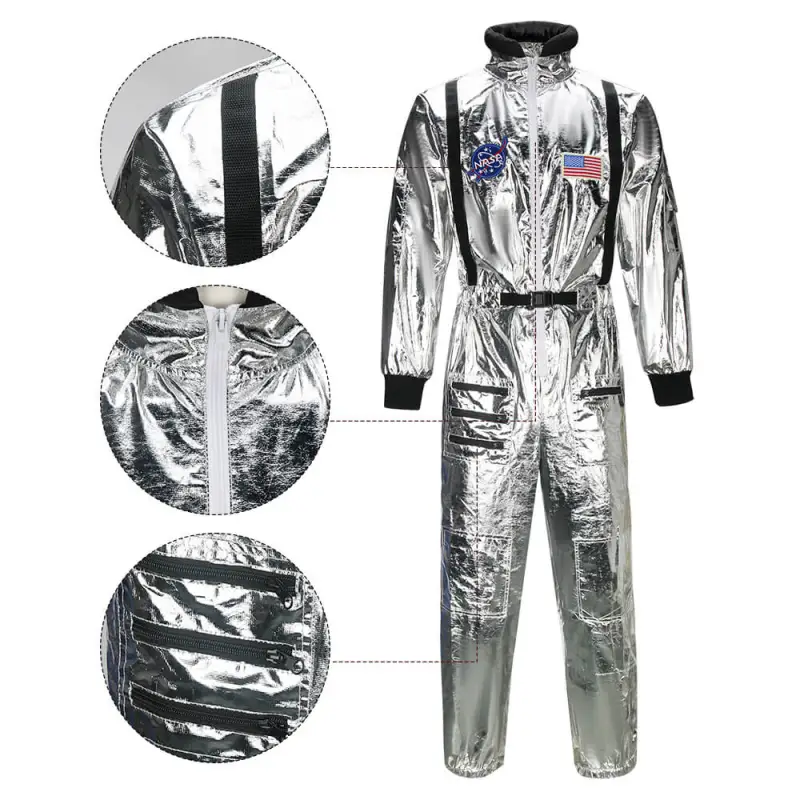 Silver Astronaut Jumpsuit Adult Halloween Costume NASA Space Suit In Stock Takerlama