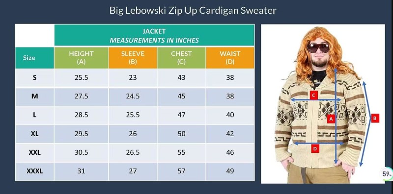 The Big Lebowski The Dude Men's Costume Zip Up Sweater In Stock Takerlama