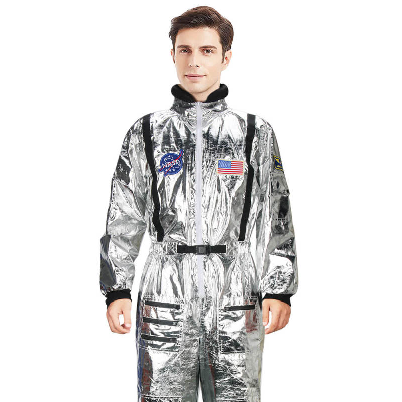 Silver Astronaut Jumpsuit Adult Halloween Costume NASA Space Suit In Stock Takerlama