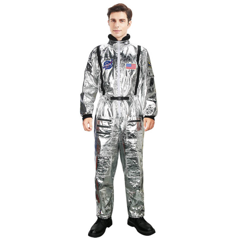 Silver Astronaut Jumpsuit Adult Halloween Costume NASA Space Suit In Stock Takerlama