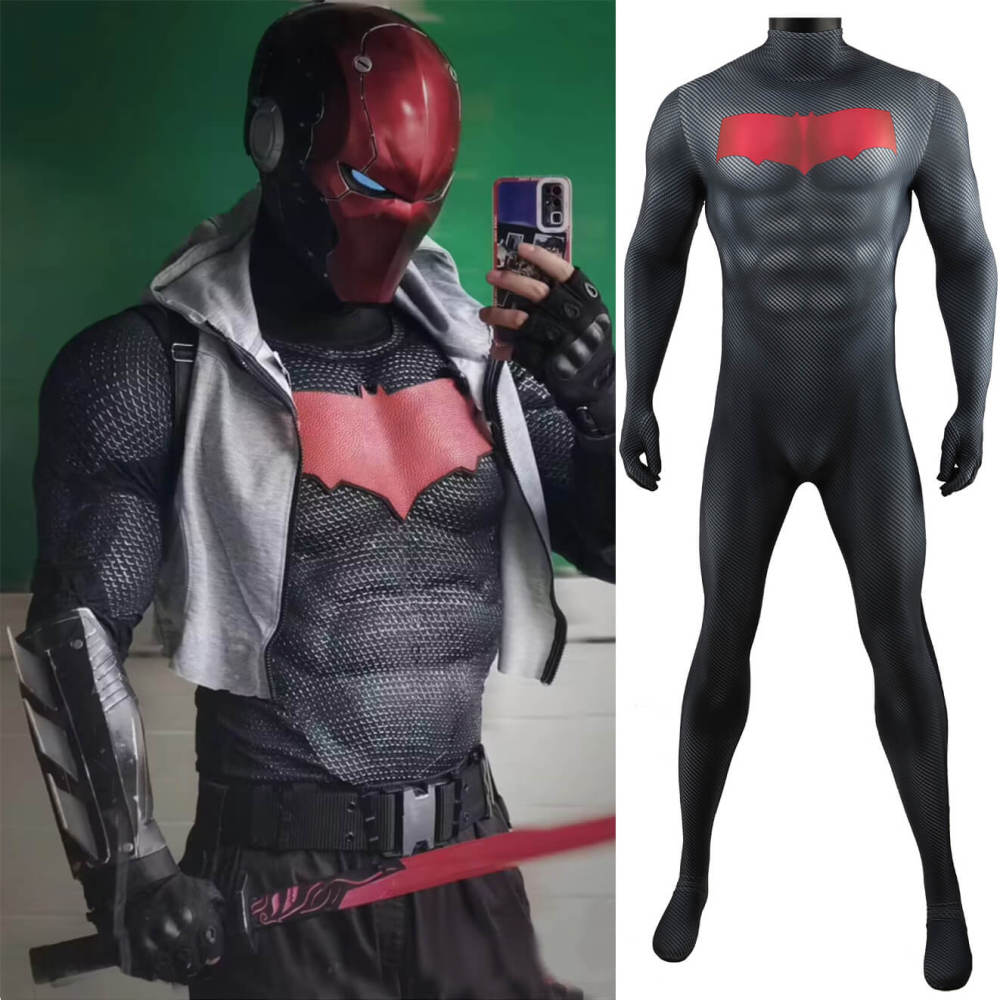 Red Hood Jason Todd Costume DC Comic Superhero Muscle Jumpsuit