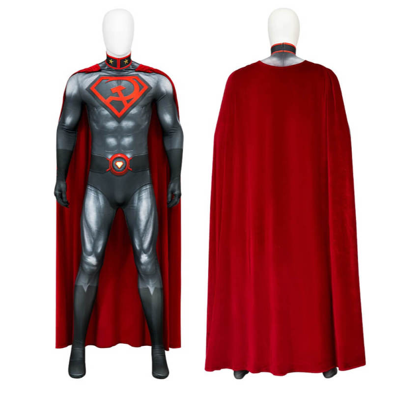 Superman Red Son Cosplay Costume Clark Kent Halloween Superhero Jumpsuit Cloak