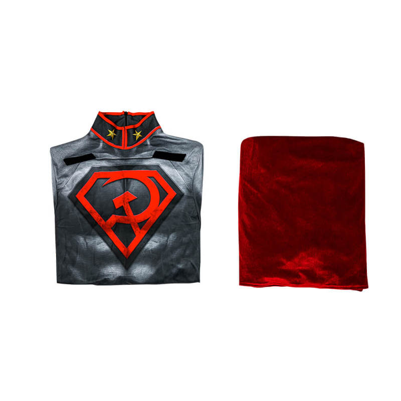 Superman Red Son Cosplay Costume Clark Kent Halloween Superhero Jumpsuit Cloak