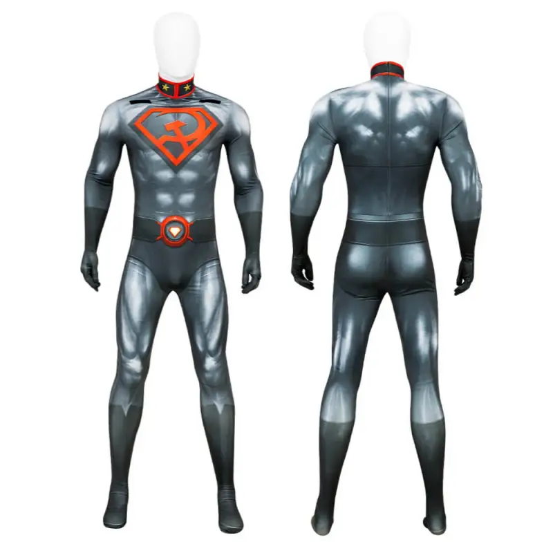 Superman Red Son Cosplay Costume Clark Kent Halloween Superhero Jumpsuit Cloak