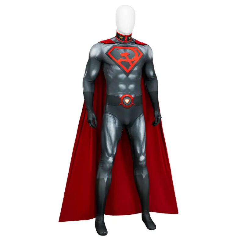 Superman Red Son Cosplay Costume Clark Kent Halloween Superhero Jumpsuit Cloak
