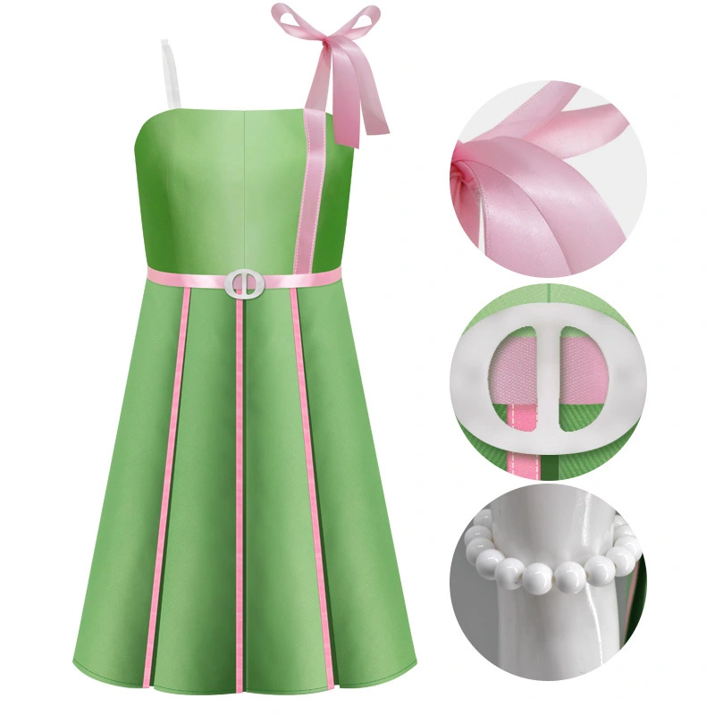 2023 Movie Barbie Emma Mackey Cosplay Costume Beach Party Green and Pink  Dress Takerlama