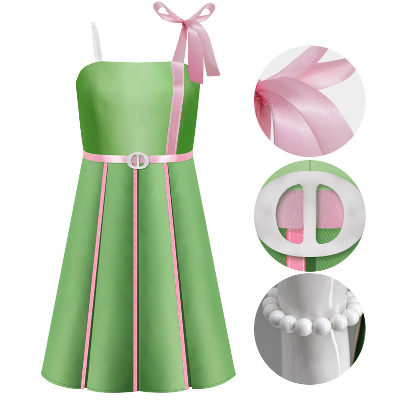 2023 Movie Em­ma Mack­ey Cosplay Costume Beach Party Green and Pink Dress