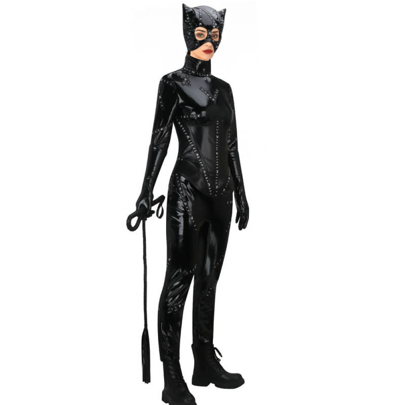 Deluxe Catwoman Costume Women's Michelle Pfeiffer Black Cosplay Jumpsuit-Batman Returns In Stock Takerlama