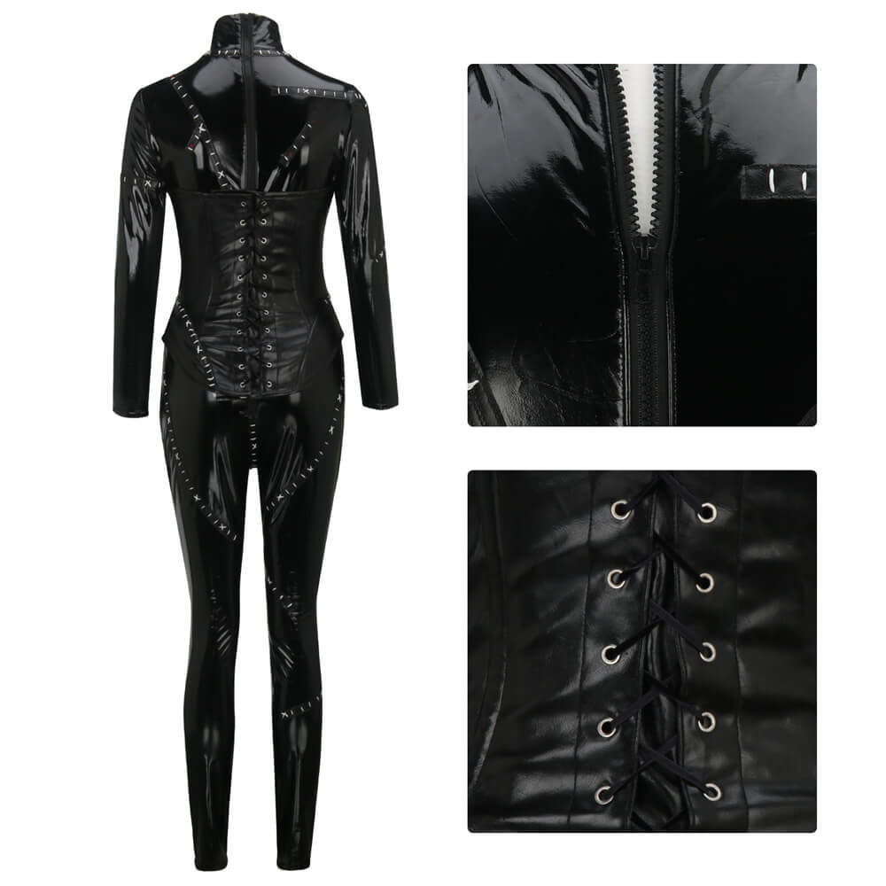 Deluxe Catwoman Costume Women's Michelle Pfeiffer Black Cosplay Jumpsuit-Batman Returns In Stock Takerlama