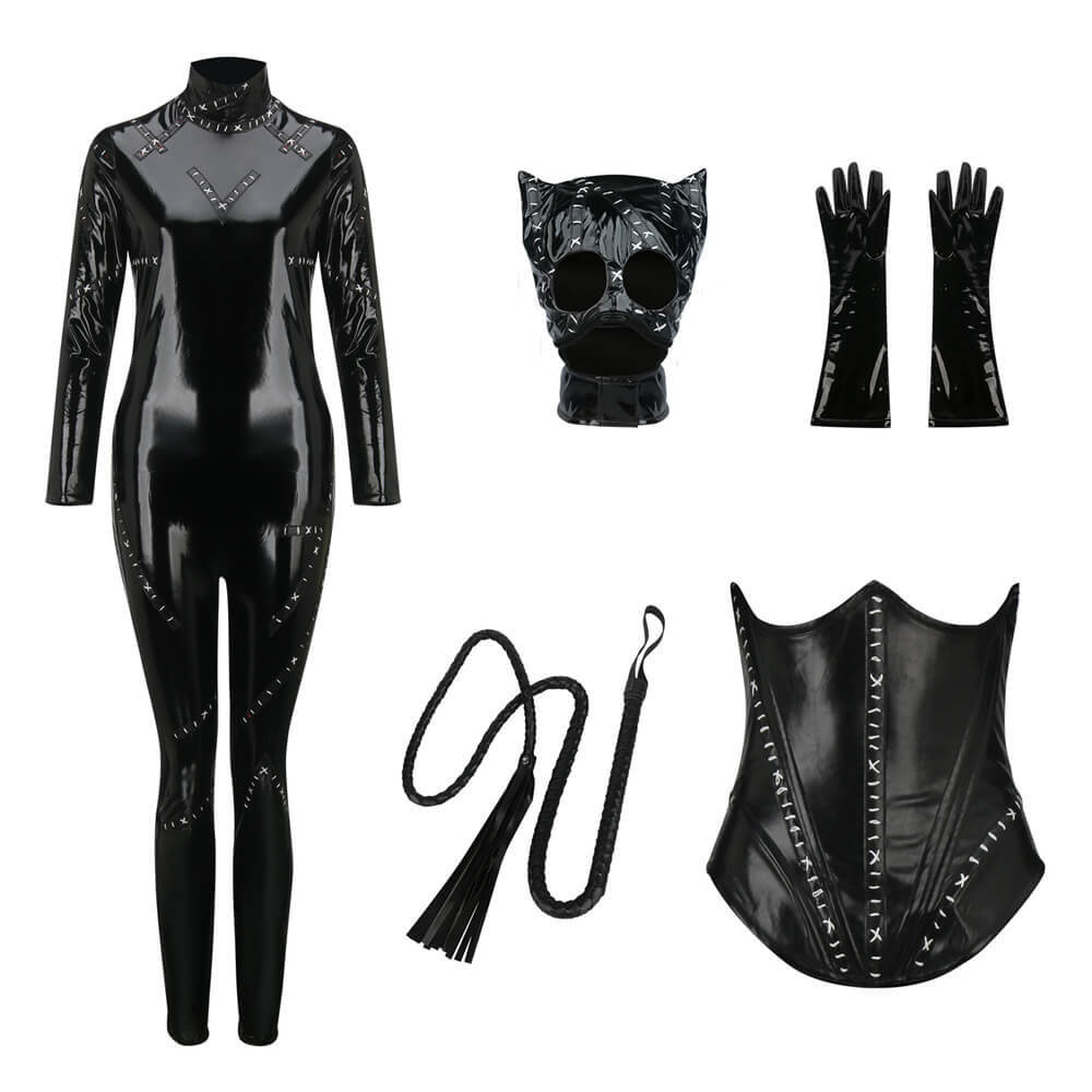 Deluxe Catwoman Costume Women's Michelle Pfeiffer Black Cosplay Jumpsuit-Batman Returns In Stock Takerlama