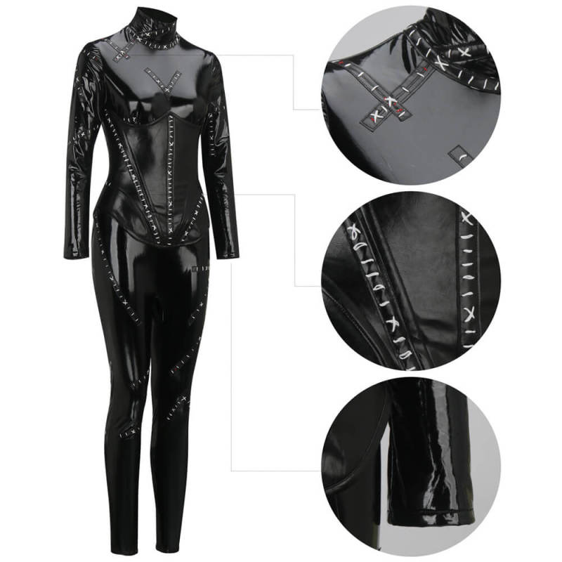 Deluxe Catwoman Costume Women's Michelle Pfeiffer Black Cosplay Jumpsuit-Batman Returns In Stock Takerlama