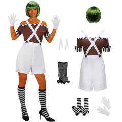 Women's Chocolate Factory Worker Costume Oompa Loompa Willy Wonka Outfits With Wig Takerlama