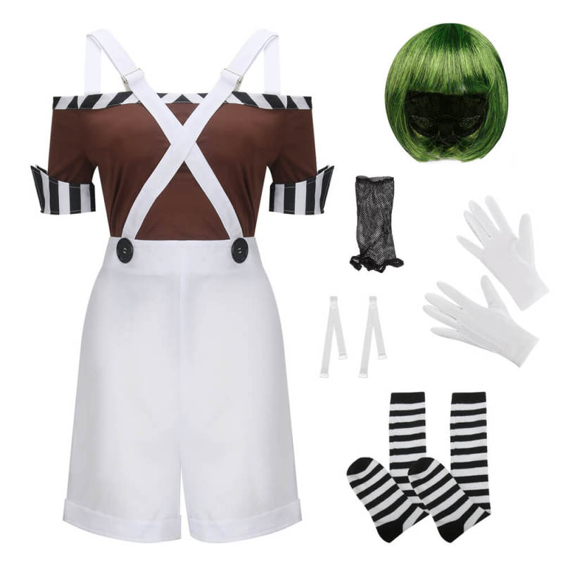Women's Chocolate Factory Worker Costume Oompa Loompa Willy Wonka Outfits With Wig S In Stock Takerlama