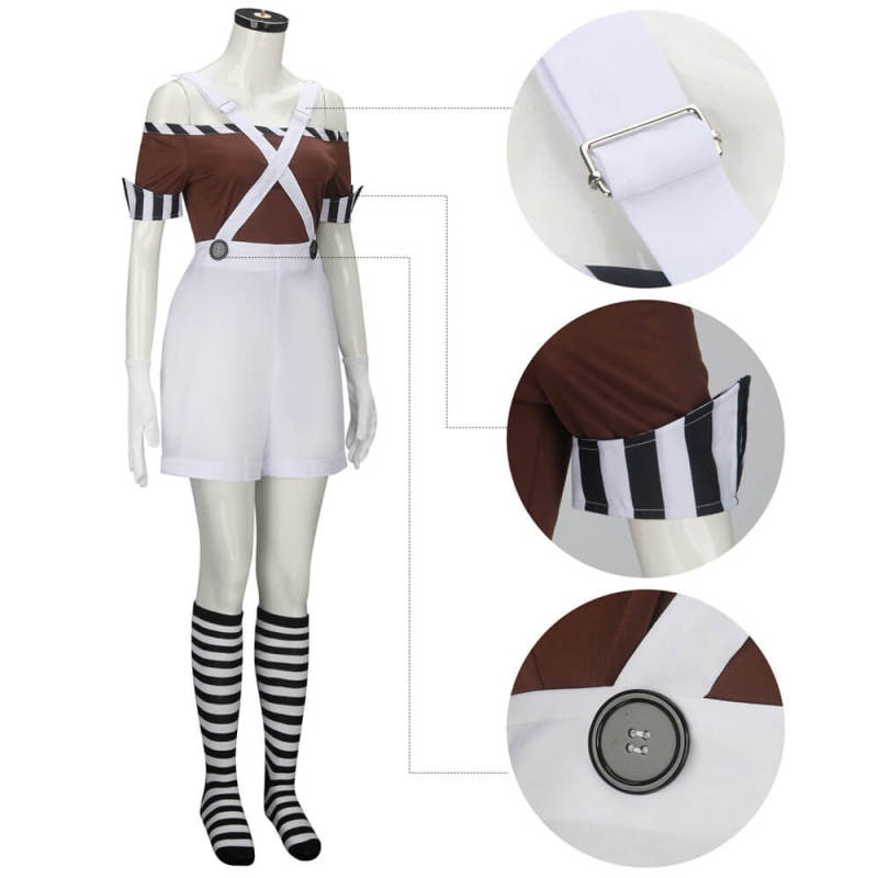 Women's Chocolate Factory Worker Costume Oompa Loompa Willy Wonka Outfits With Wig S In Stock Takerlama