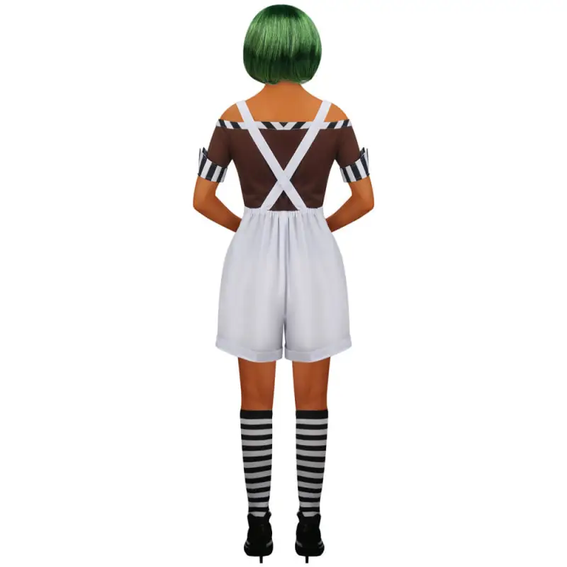 Takerlama Women's Chocolate Factory Worker Costume Oompa Loompa Willy Wonka  Outfits With Wig