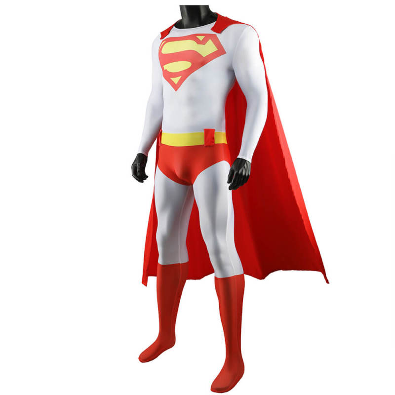 Superman White Halloween Costume Superhero Clark Kent Cosplay Jumpsuit Cloak